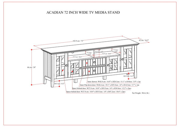 English Elm Acadian 72" Wide TV Media Stand Brown Wood & Glass - Handcrafted, Tempered Glass Doors, Cord Mgmt B136P203486