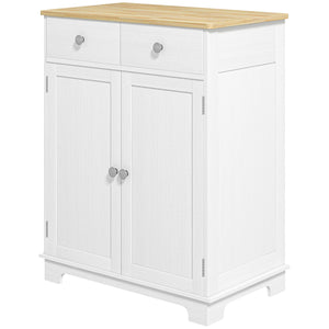 English Elm Homcom Versatile Sideboard With Solid Rubberwood Top, Ample Storage, Distressed White Finish For Home W2225P229273