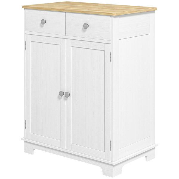 English Elm Homcom Versatile Sideboard With Solid Rubberwood Top, Ample Storage, Distressed White Finish For Home W2225P229273