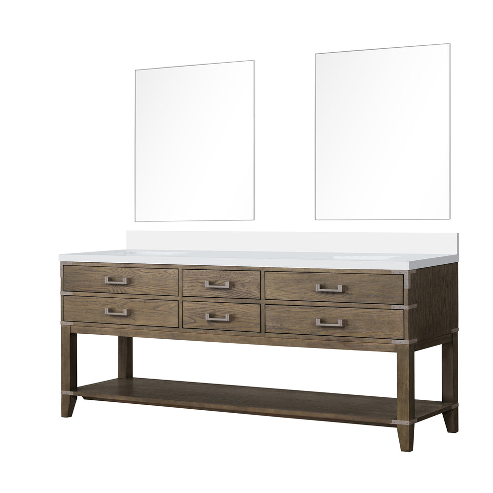 English Elm Grey Oak Double Bath Vanity Set With White Quartz Top & Matching 36" Mirrors For Stylish Storage B2731S01656