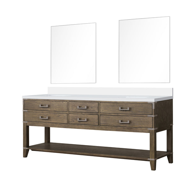 English Elm Grey Oak Double Bath Vanity Set With White Quartz Top & Matching 36" Mirrors For Stylish Storage B2731S01656
