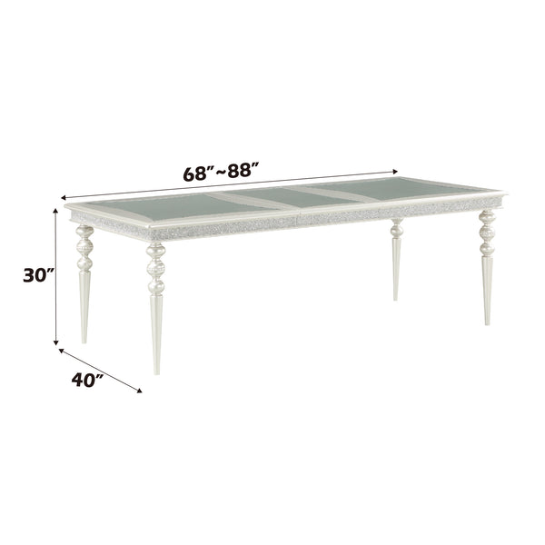 English Elm Maverick Platinum Finish Dining Table with 20" Removable Leaf, Mirrored Insets & Rhinestone Accents B2726P269245