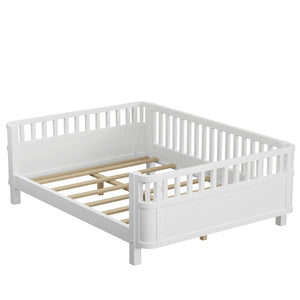 English Elm Twin Low Profile Pine Wood Kids Bed with Safety Rails and Fence Style Headboard W2593P367052