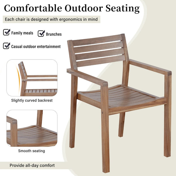 English Elm U_style Solid Acacia Wood Outdoor Dining Set Seats Four with Umbrella Hole Patio Light Brown,Light Gray WY000477AAD