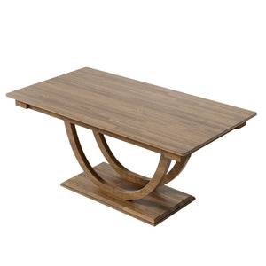 English Elm Topmax Six Piece Rubberwood Dining Set with Bench Linen Seats Sculptural Modern Style Brown N717S000029D