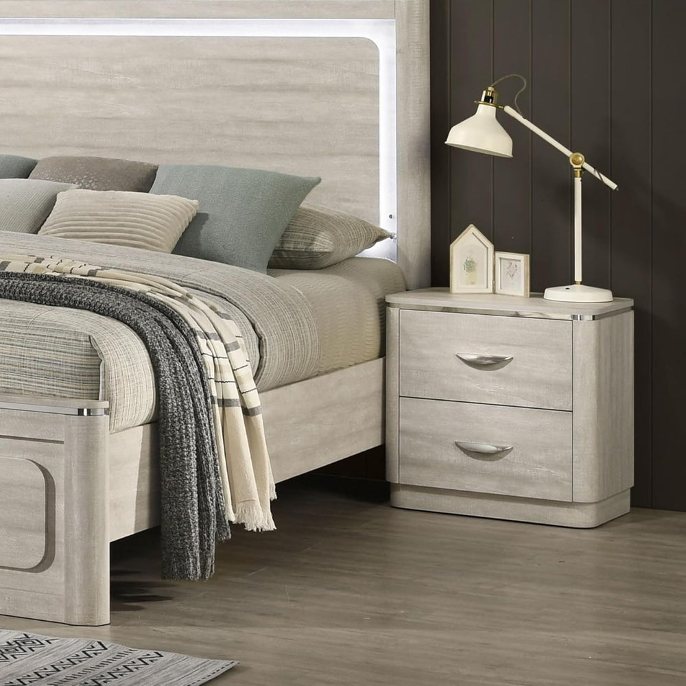 English Elm Contemporary Glam Nightstand Glossy White Lacquer Chrome Legs Dovetail Drawer Bedroom B2741P433336
