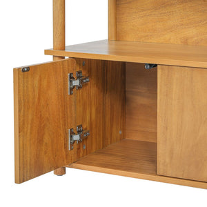 English Elm Wood Grain Nightstand with Open Shelves and Cabinet for Modern Bedroom Storage N758P404669N