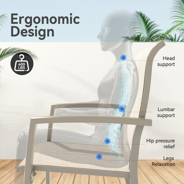 English Elm VRSHWO Metal Patio Chairs Set of 2 - Weatherproof Stackable Outdoor Dining Seats with Textilene Mesh, 400 lb Capacity Cream Color W213P335868