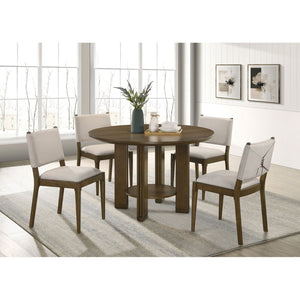 English Elm Crispin Round Oak Veneer Dining Table with Open Shelf for Compact Spaces B062P447967