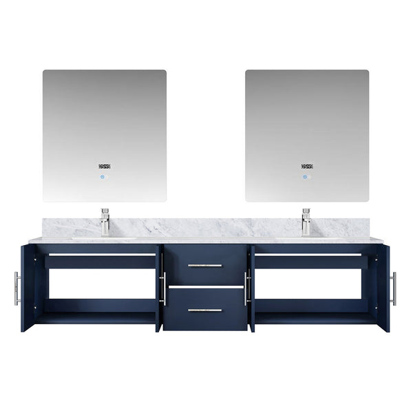 English Elm Navy Double Bath Vanity 80" W x 22" D with Carrara Marble Top, Chrome Faucet, 30" LED Mirrors, Durable Finish B2731S01049