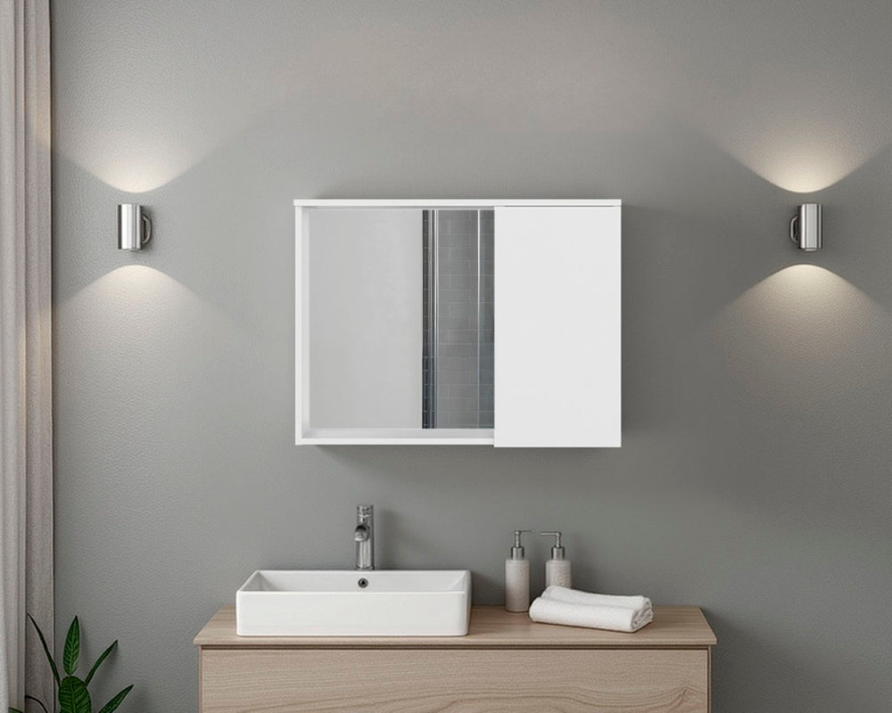 English Elm Irwin Sliding Mirror Medicine Cabinet White Finish Slim Bathroom Wall Storage B092P474475