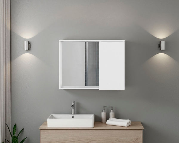 English Elm Irwin Sliding Mirror Medicine Cabinet White Finish Slim Bathroom Wall Storage B092P474475