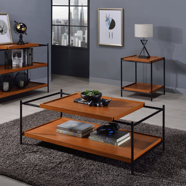 English Elm Honey Oak & Black Modern 2-Shelf Coffee Table – Stylish Storage For Living Room & Family Spaces B062P181394