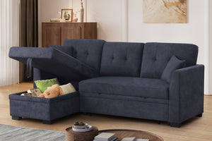 English Elm Sectional Sofa Bed - Elegant Dark Blue, Space-Saving Design, Quick Assembly, Perfect For Small Spaces B205S00062-GIGA