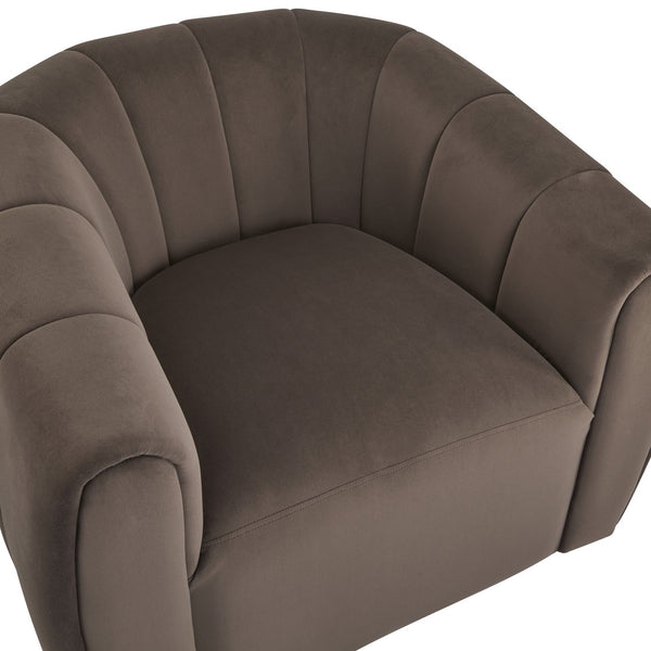 English Elm Christopher Knight Home® - Swivel Velvet Club Chair with Tub Back and 360° Rotation, Plush Iron Frame, No Assembly Needed Dark Brown 37.8 L x 33.46 W x 27.17 H N776P264952D