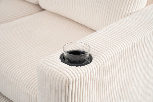 English Elm Sectional Corduroy Sleeper Sofa with Storage and Charging Ports for Small Spaces White W1361S00075