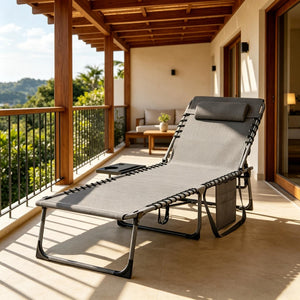 English Elm Adjustable Outdoor Chaise Lounge Set with Mesh Fabric Steel Frame and Removable Cushions T3971P506100