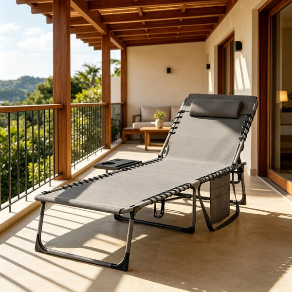 English Elm Adjustable Outdoor Chaise Lounge Set with Mesh Fabric Steel Frame and Removable Cushions T3971P506100