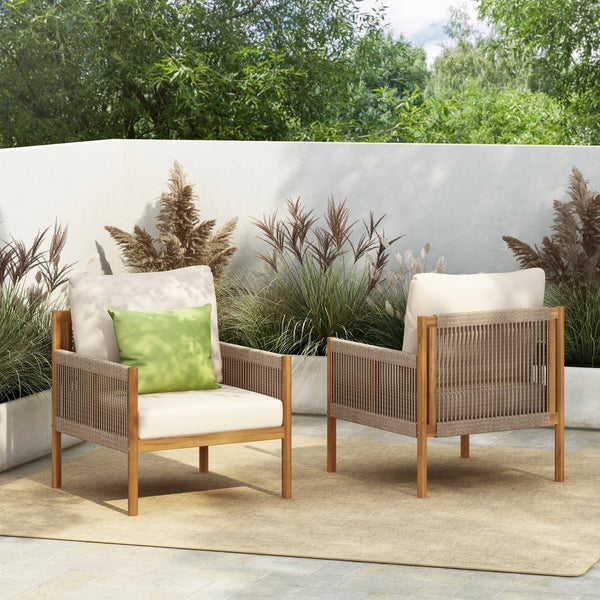English Elm Christopher Knight Home® - [Set Of 2] Modern Outdoor Woven Lounge Chairs With Solid Wood Frame & Weather-Resistant Cushions N767P255038T_2