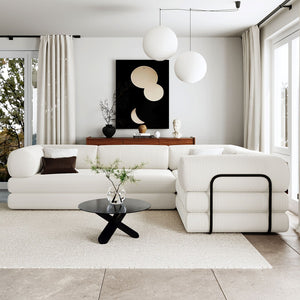 English Elm U_style Modular Corduroy Sectional Sofa Converts to Guest Bed for Apartment Living Beige WY000463AAA