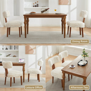 English Elm 064-Set Linen Fabric Modern Armless Dining Chairs with Curved Back & Solid Light Brown Legs for Stylish Comfort Ivory W527P292120