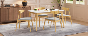 English Elm 5-piece Mid-century Rubberwood Dining Set with Upholstered Chairs for Kitchen or Room Beige+Natural,White Oak N759S003002B