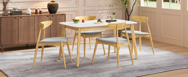 English Elm 5-piece Mid-century Rubberwood Dining Set with Upholstered Chairs for Kitchen or Room Beige+Natural,White Oak N759S003002B