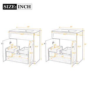 English Elm 60'' Bathroom Vanity Set With Glossy Ceramic Sink, Modern Cabinet, Gold Handles & Soft-Close Doors N710SS00005K