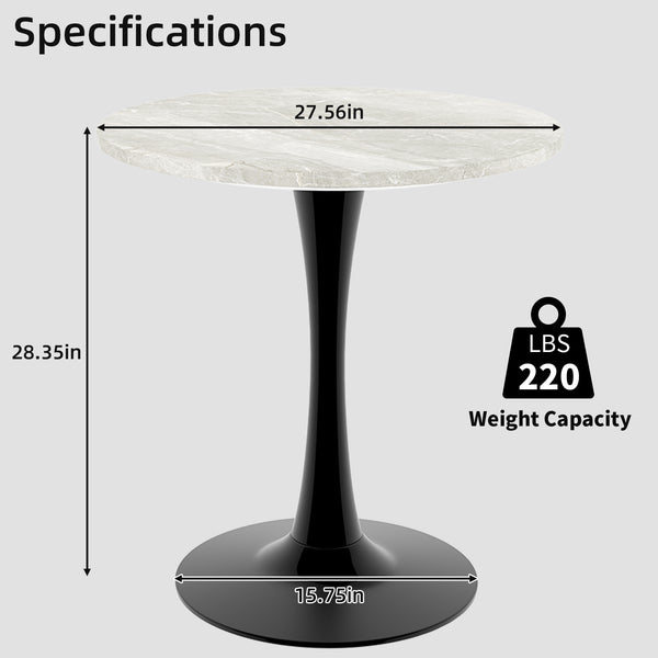 English Elm Marble-Top Round Side Table With Tapered Black Base – Modern Minimalist Design For Stylish Spaces W1935P353502