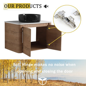 English Elm 30'' Wall-Mounted Bathroom Vanity With Ceramic Sink, Soft-Close Doors & Sleek Modern Design W999S00391