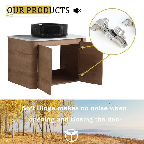 English Elm 30'' Wall-Mounted Bathroom Vanity With Ceramic Sink, Soft-Close Doors & Sleek Modern Design W999S00391