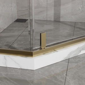 English Elm Goodyo Neo-angle Corner Shower Enclosure Tempered Glass Gold Stainless Frame D163147164