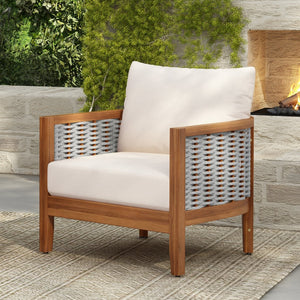 English Elm Outdoor Acacia Wood Tub Chair Woven Rope Deep Seating with Cushions for Patio Garden N780P245859G