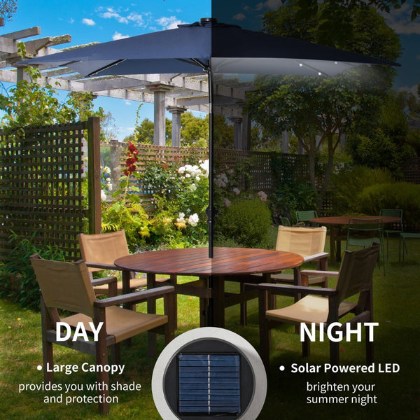 English Elm Sun Solar Patio Umbrella with Built-in Led Rib Lights for Deck or Poolside Use T3971P388828