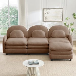 English Elm Teddy Fleece Modular Cloud Sofa Plush Curved Sectional with Ottoman for Living Room Camel W5656S00104
