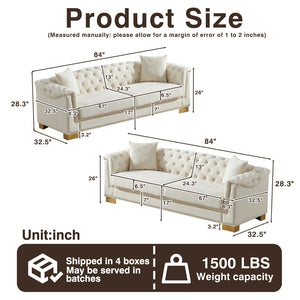 English Elm 3-seater Modular Chesterfield Velvet Sofa Tufted Gold Stud Detail for Elegant Living Rooms Beige W1926S00099