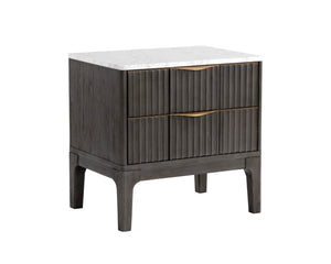 Sunpan Keldon Modern Nightstand: Sleek Acacia Wood with White Marble Top, Two Soft-Closing Drawers, Unique Design