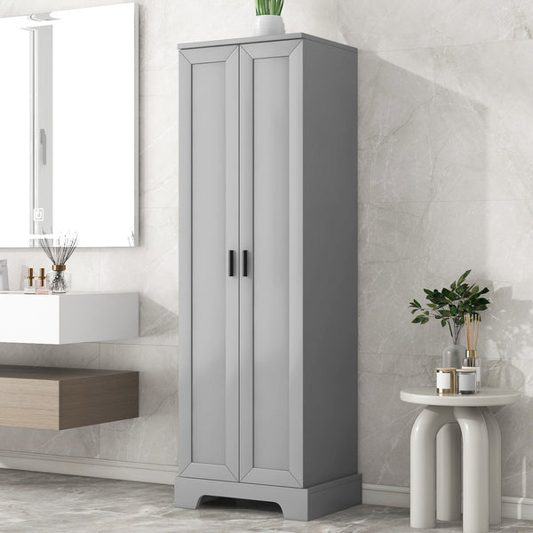 English Elm Storage Cabinet Modern Two-Door MDF Organizer with Adjustable Shelf, Anti-Tip Hardware, Durable Design Grey N725P331419E