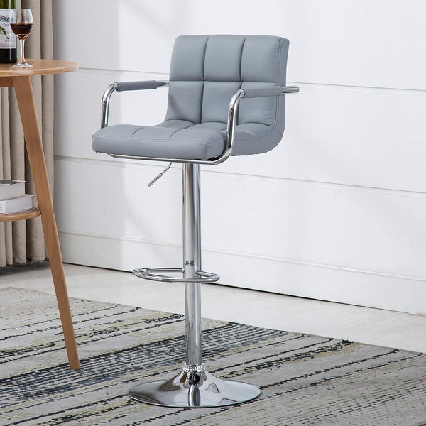 English Elm Contemporary Adjustable Swivel Arm Bar Stool - Gray Upholstered Padded Seat, 24"-33" Height, Chrome Base B347P338897