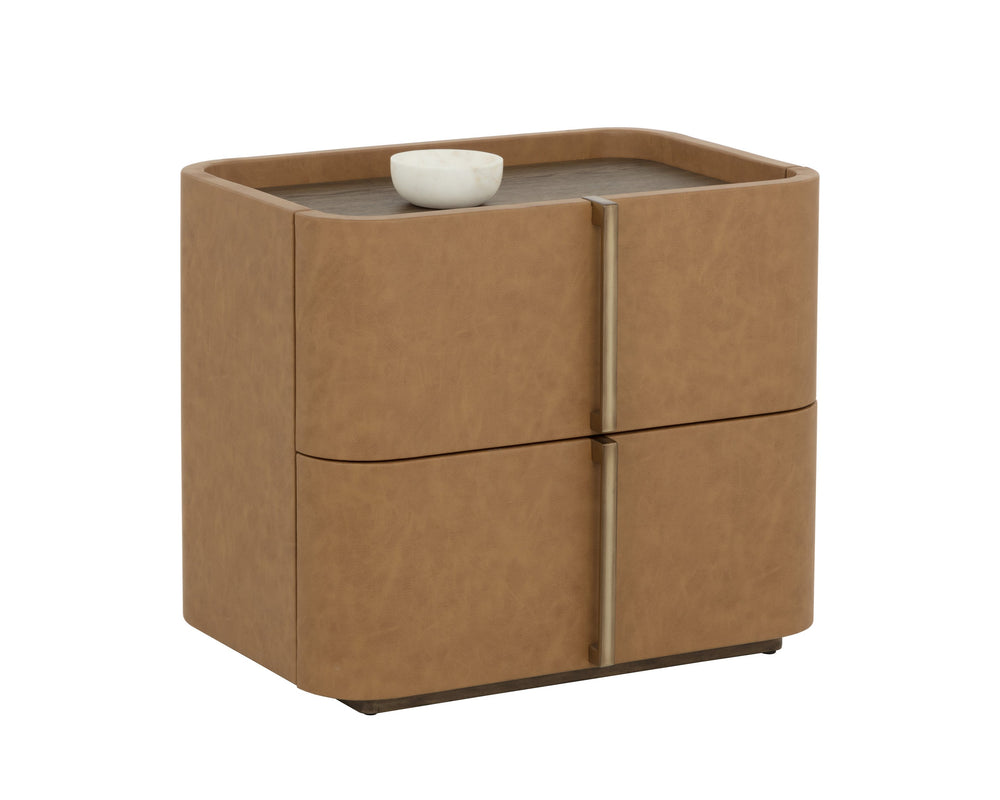 Sunpan Jamille Large Nightstand - Elegant Cognac Faux Leather Design With Solid Acacia Wood Base Brown Faux Leather ,Wood 112015