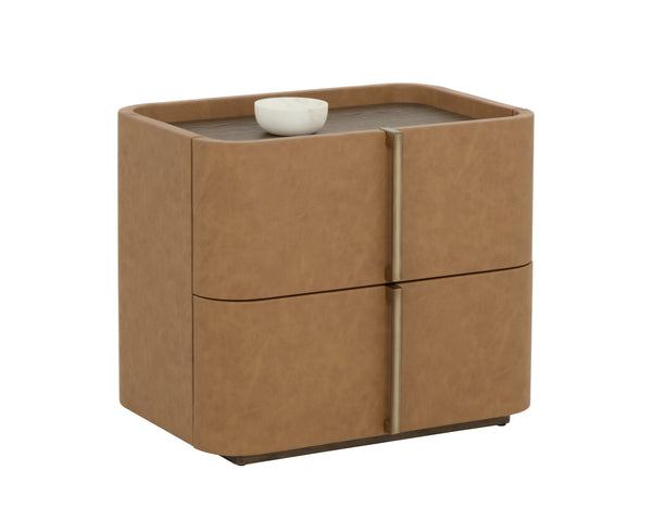 Sunpan Jamille Large Nightstand - Elegant Cognac Faux Leather Design With Solid Acacia Wood Base Brown Faux Leather ,Wood 112015