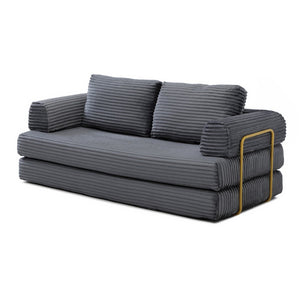 English Elm Convertible Floor Sofa Futon with Corduroy Upholstery for Living Room Lounging and Sleeping Grey W1117P434691