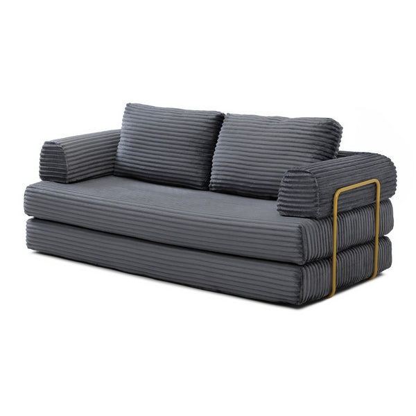 English Elm Convertible Floor Sofa Futon with Corduroy Upholstery for Living Room Lounging and Sleeping Grey W1117P434691