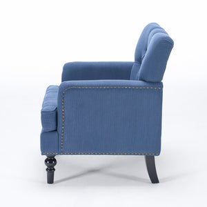 English Elm Tufted Button Corduroy Accent Chair Mid Century Studded Armchair for Living Room Blue W3523P387528