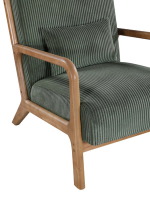 English Elm Wooden Lounge Chair with Scandinavian Solid Wood Frame, Plush Ribbed Corduroy Upholstery & Lumbar Support Frosty Green B343P328601
