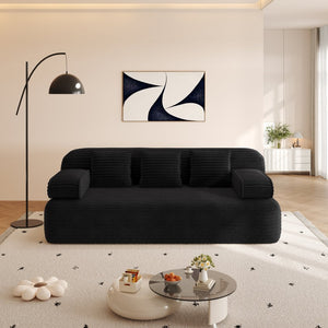 English Elm 78.7" Frameless Convertible Corduroy Sofa Sleeper Queen Bed for Compact Living Spaces Black W3219P427162