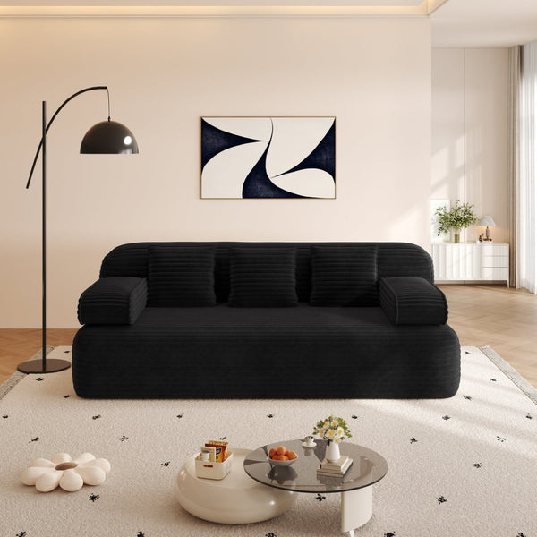 English Elm 78.7" Frameless Convertible Corduroy Sofa Sleeper Queen Bed for Compact Living Spaces Black W3219P427162