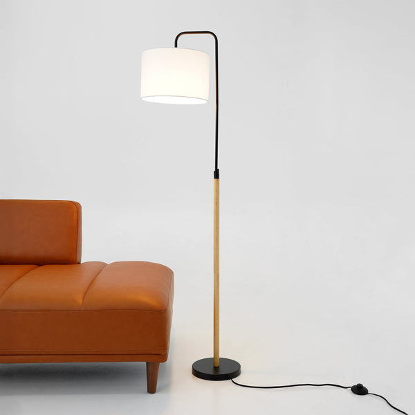 English Elm Ashcroft Furniture - Arc Floor Lamp Curved Standing Light with Drum Shade, Slim Walnut Wood Base for Reading & Decor Black B183P315108