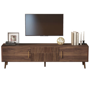 English Elm Mid Century TV Stand Walnut Finish with 2 Drawers, Cable Management, Solid Wood Legs, 80'' Safe Storage and Style N710P222772P
