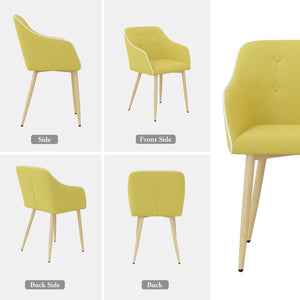 English Elm Dining Chairs Set of 2 Mid-Century Modern Upholstered Linen Side Chairs with Thick Foam Cushions, Wooden Legs and Armrests for Dining Room Comfort Yellow T3950P405212